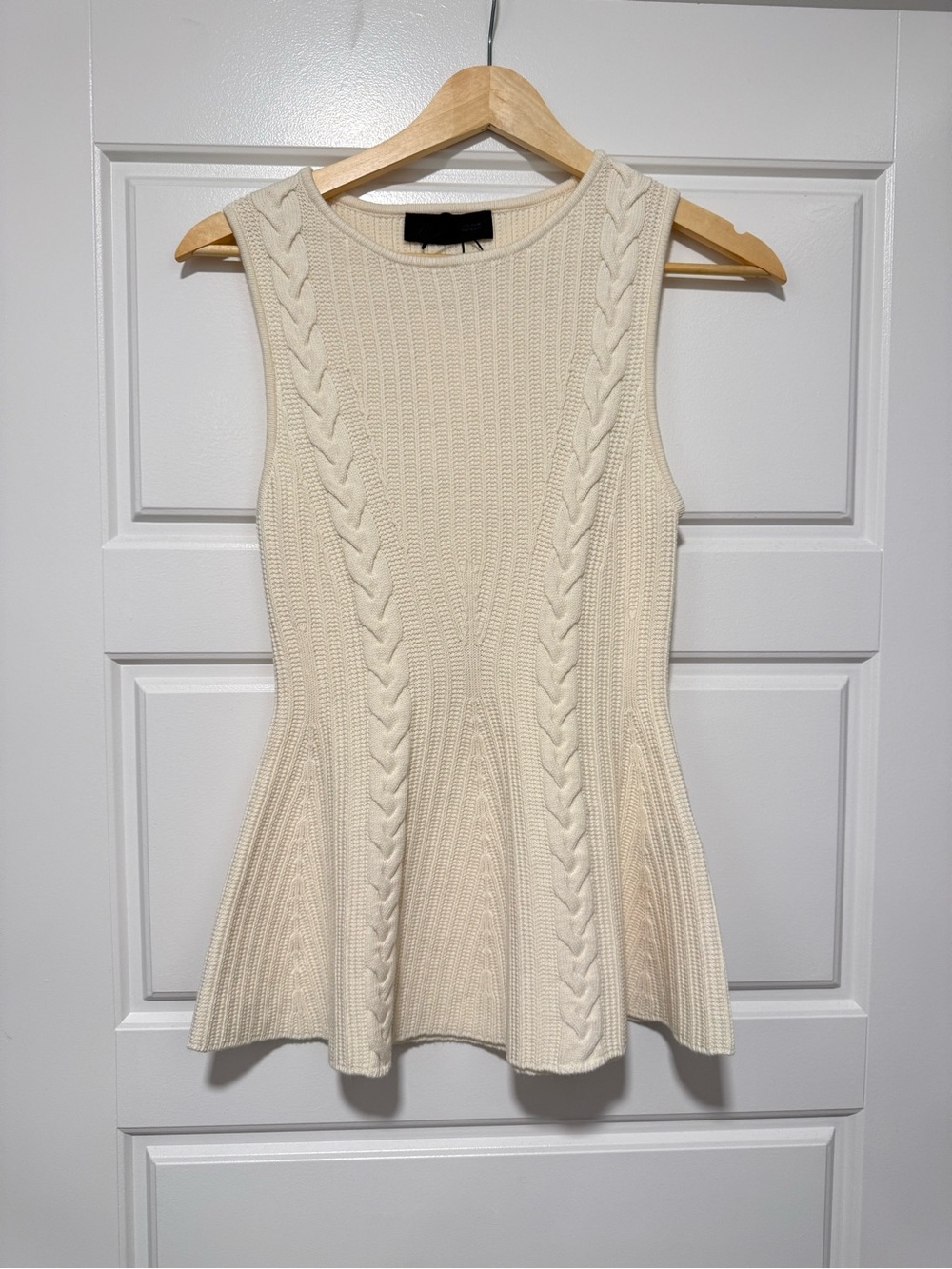 Zara Cream Cable-Knit Sleeveless Peplum Tank